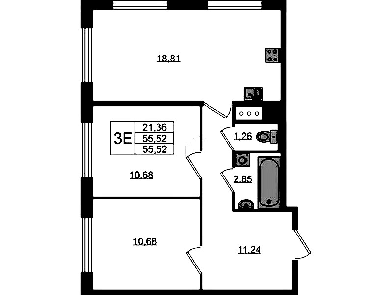 2-комнатная квартира 55.52 м², 4/10 эт., ЖК «UP! Квартал Новый Московский»